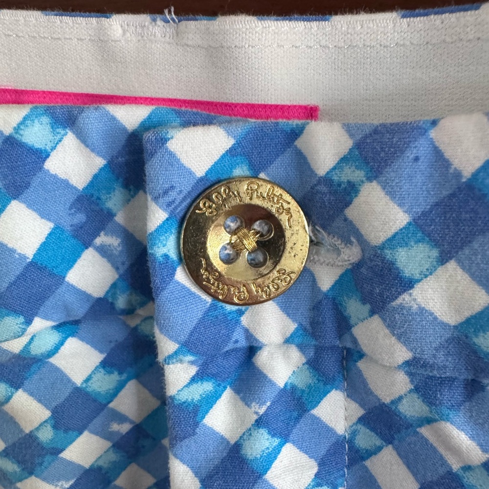 Lilly Pulitzer Boca Blue and White Gingham 5” High Rise Shorts - Picture 3 of 6